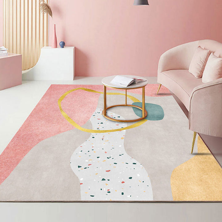 Lisslune | Beautiful Bedroom Rug Multicolored Color Block Rug Polyester Non-slip Back Machine Washable Rug