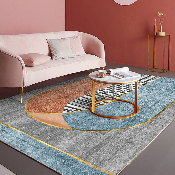 Lisslune | Beautiful Bedroom Rug Multicolored Color Block Rug Polyester Non-slip Back Machine Washable Rug