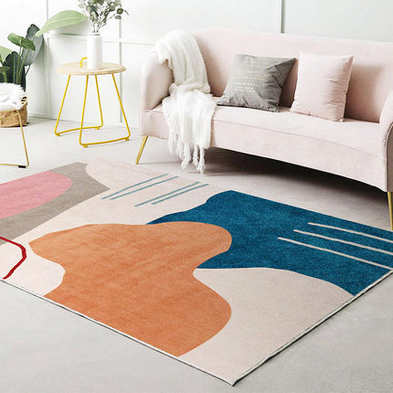 Lisslune | Beautiful Bedroom Rug Multicolored Color Block Rug Polyester Non-slip Back Machine Washable Rug