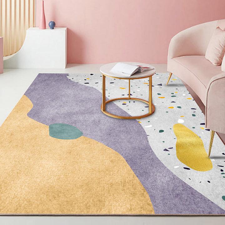 Lisslune | Beautiful Bedroom Rug Multicolored Color Block Rug Polyester Non-slip Back Machine Washable Rug