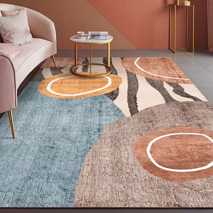 Lisslune | Beautiful Bedroom Rug Multicolored Color Block Rug Polyester Non-slip Back Machine Washable Rug