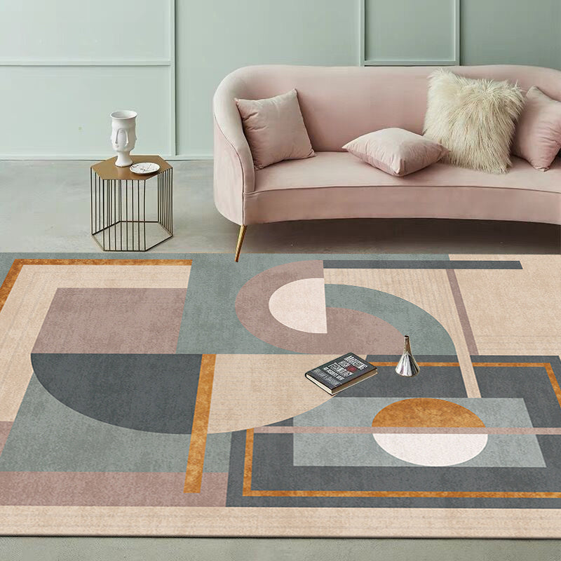Lisslune | Morandi color geometric rug synthetic western rug non-slip backing machine washable rug for the living room