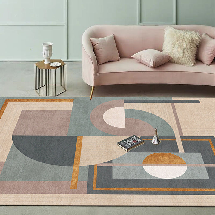 Lisslune | Morandi color geometric rug synthetic western rug non-slip backing machine washable rug for the living room