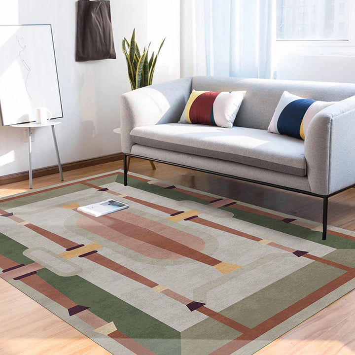 Lisslune | Morandi color geometric rug synthetic western rug non-slip backing machine washable rug for the living room