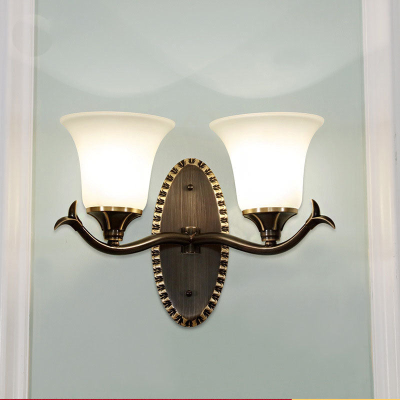 Skørter | Bell living room wall lamp vintage style metal 1/2 lights black wall lamp with white glass shade