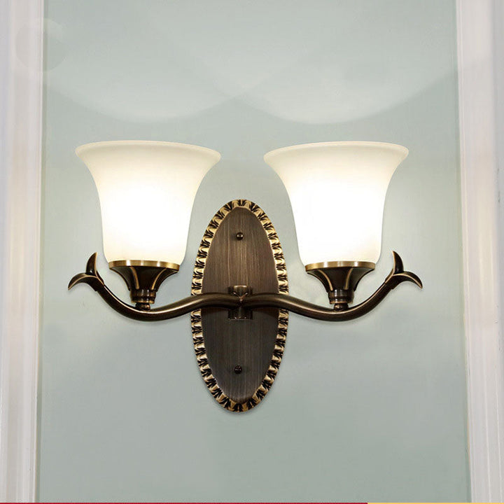 Skørter | Bell living room wall lamp vintage style metal 1/2 lights black wall lamp with white glass shade