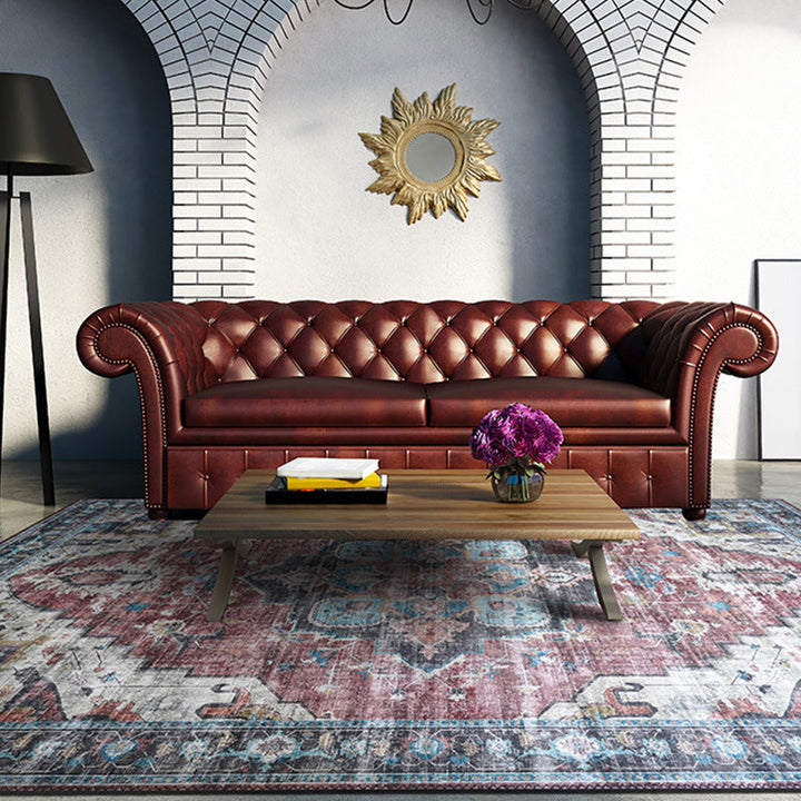 Lisslune | Retro Floral Print Rug Multicolored Rustic Area Rug Polypropylene Easy Care Non-Slip Backing Rug for Room