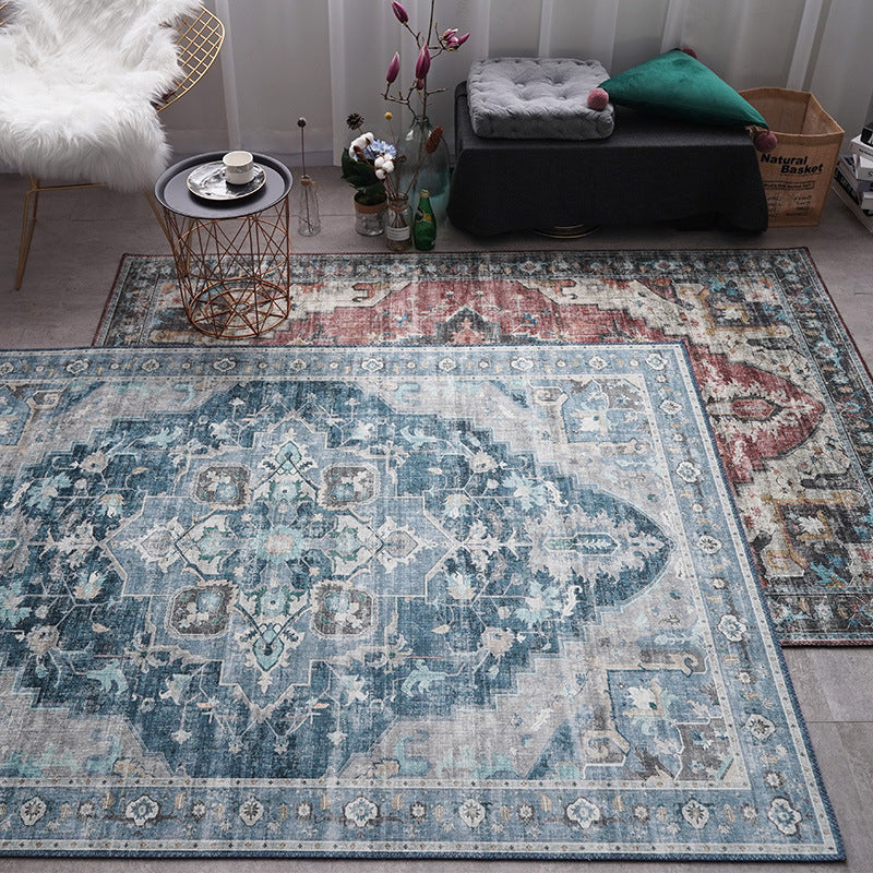Lisslune | Retro Floral Print Rug Multicolored Rustic Area Rug Polypropylene Easy Care Non-Slip Backing Rug for Room