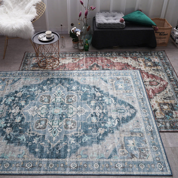 Lisslune | Retro Floral Print Rug Multicolored Rustic Area Rug Polypropylene Easy Care Non-Slip Backing Rug for Room