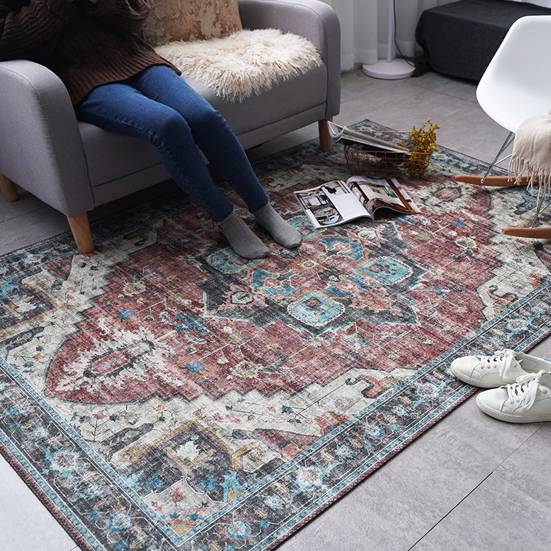 Lisslune | Retro Floral Print Rug Multicolored Rustic Area Rug Polypropylene Easy Care Non-Slip Backing Rug for Room