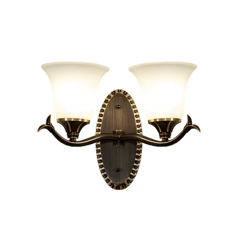 Skørter | Bell living room wall lamp vintage style metal 1/2 lights black wall lamp with white glass shade