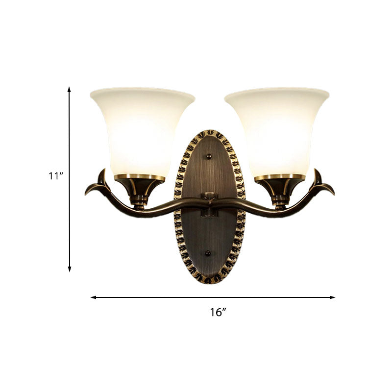Skørter | Bell living room wall lamp vintage style metal 1/2 lights black wall lamp with white glass shade