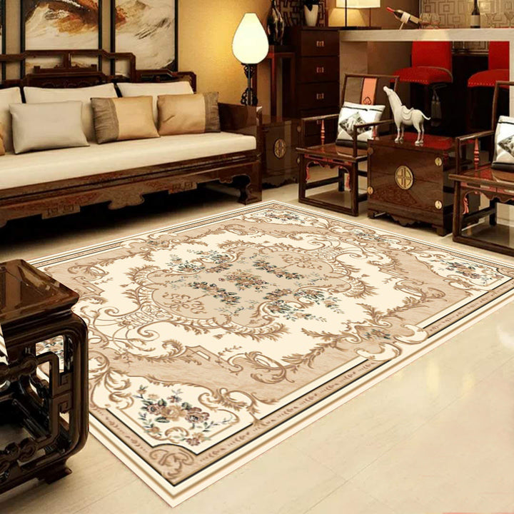 Lisslune | Retro Multicolored Western Rug Synthetic Flower Design Area Rug Non-Slip Washable Rug for Living Room