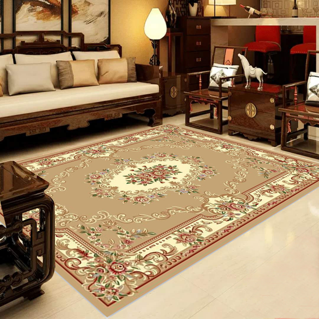 Lisslune | Retro Multicolored Western Rug Synthetic Flower Design Area Rug Non-Slip Washable Rug for Living Room