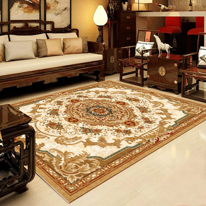 Lisslune | Retro Multicolored Western Rug Synthetic Flower Design Area Rug Non-Slip Washable Rug for Living Room