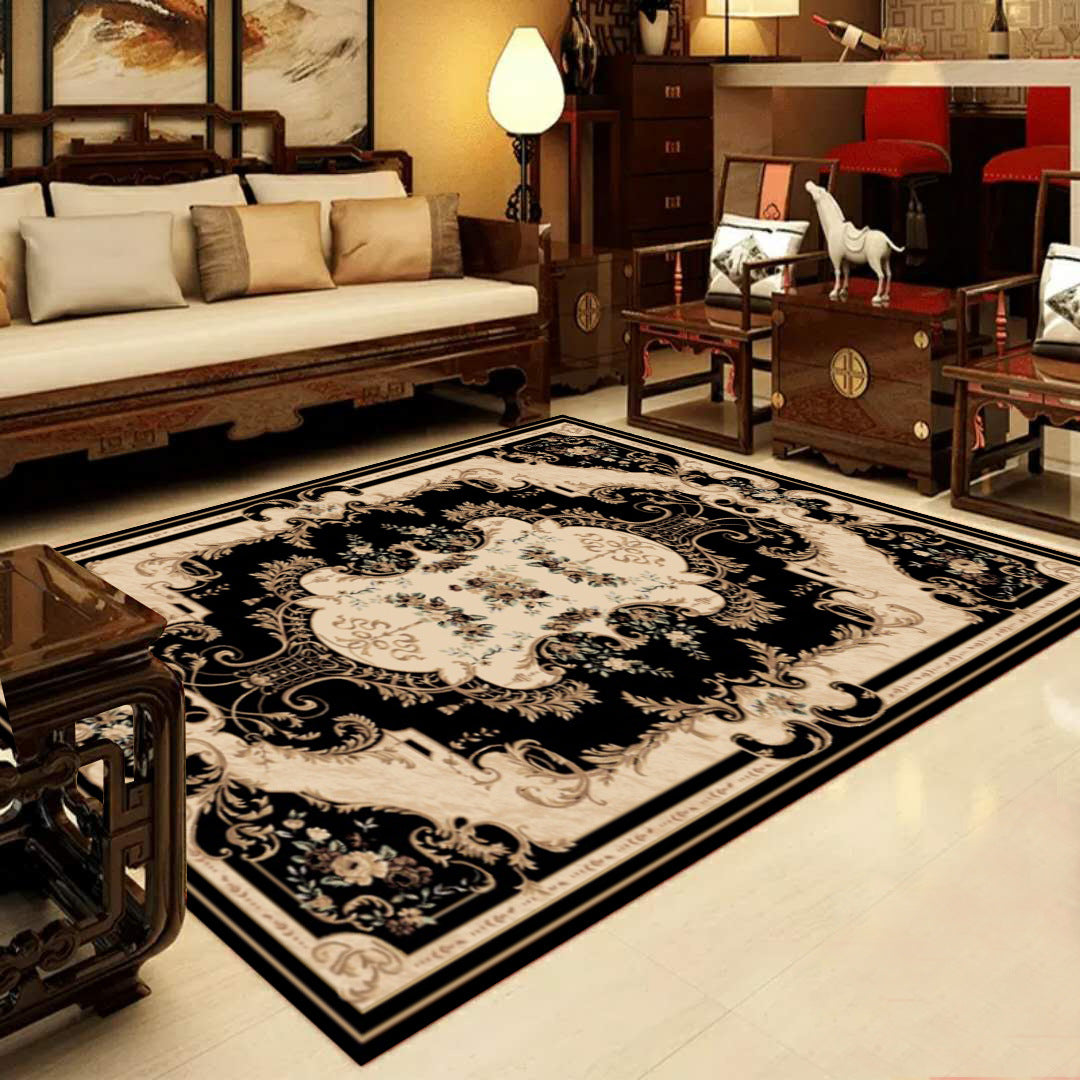 Lisslune | Retro Multicolored Western Rug Synthetic Flower Design Area Rug Non-Slip Washable Rug for Living Room