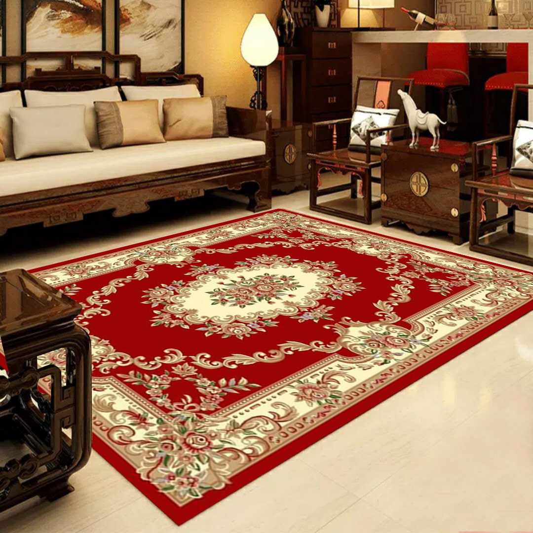 Lisslune | Retro Multicolored Western Rug Synthetic Flower Design Area Rug Non-Slip Washable Rug for Living Room