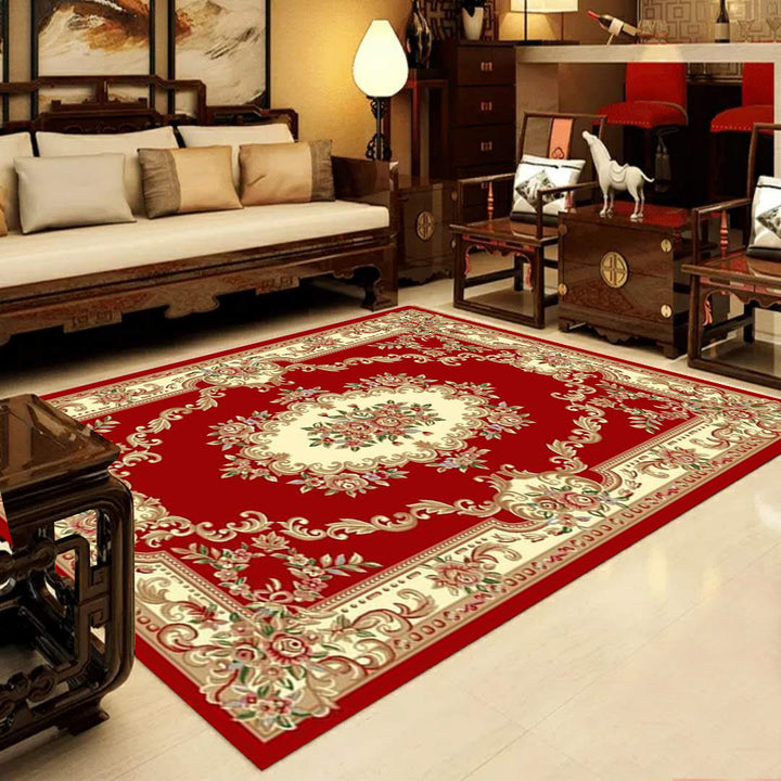 Lisslune | Retro Multicolored Western Rug Synthetic Flower Design Area Rug Non-Slip Washable Rug for Living Room