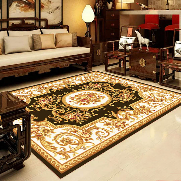 Lisslune | Retro Multicolored Western Rug Synthetic Flower Design Area Rug Non-Slip Washable Rug for Living Room