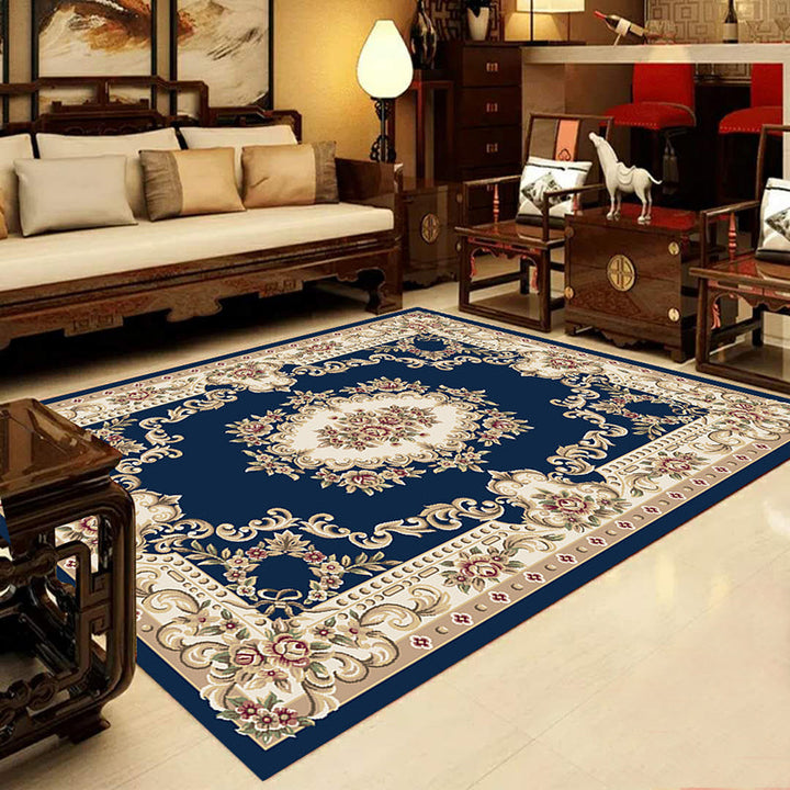 Lisslune | Retro Multicolored Western Rug Synthetic Flower Design Area Rug Non-Slip Washable Rug for Living Room