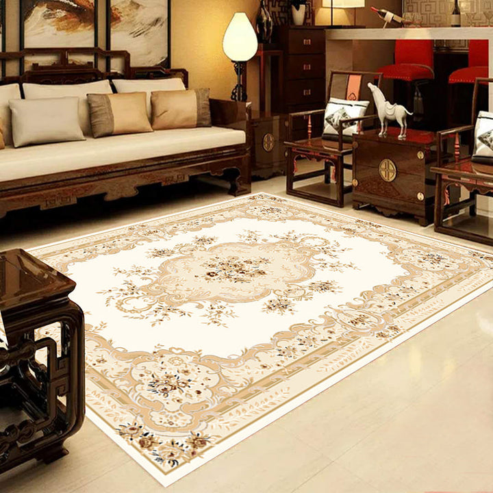 Lisslune | Retro Multicolored Western Rug Synthetic Flower Design Area Rug Non-Slip Washable Rug for Living Room