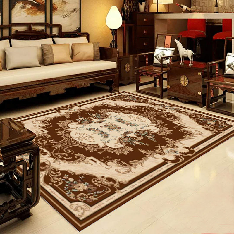 Lisslune | Retro Multicolored Western Rug Synthetic Flower Design Area Rug Non-Slip Washable Rug for Living Room