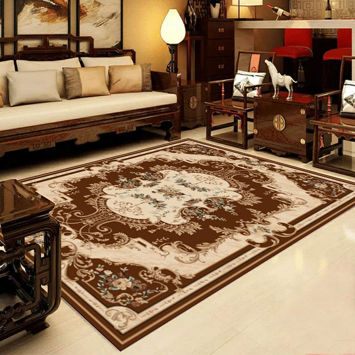 Lisslune | Retro Multicolored Western Rug Synthetic Flower Design Area Rug Non-Slip Washable Rug for Living Room