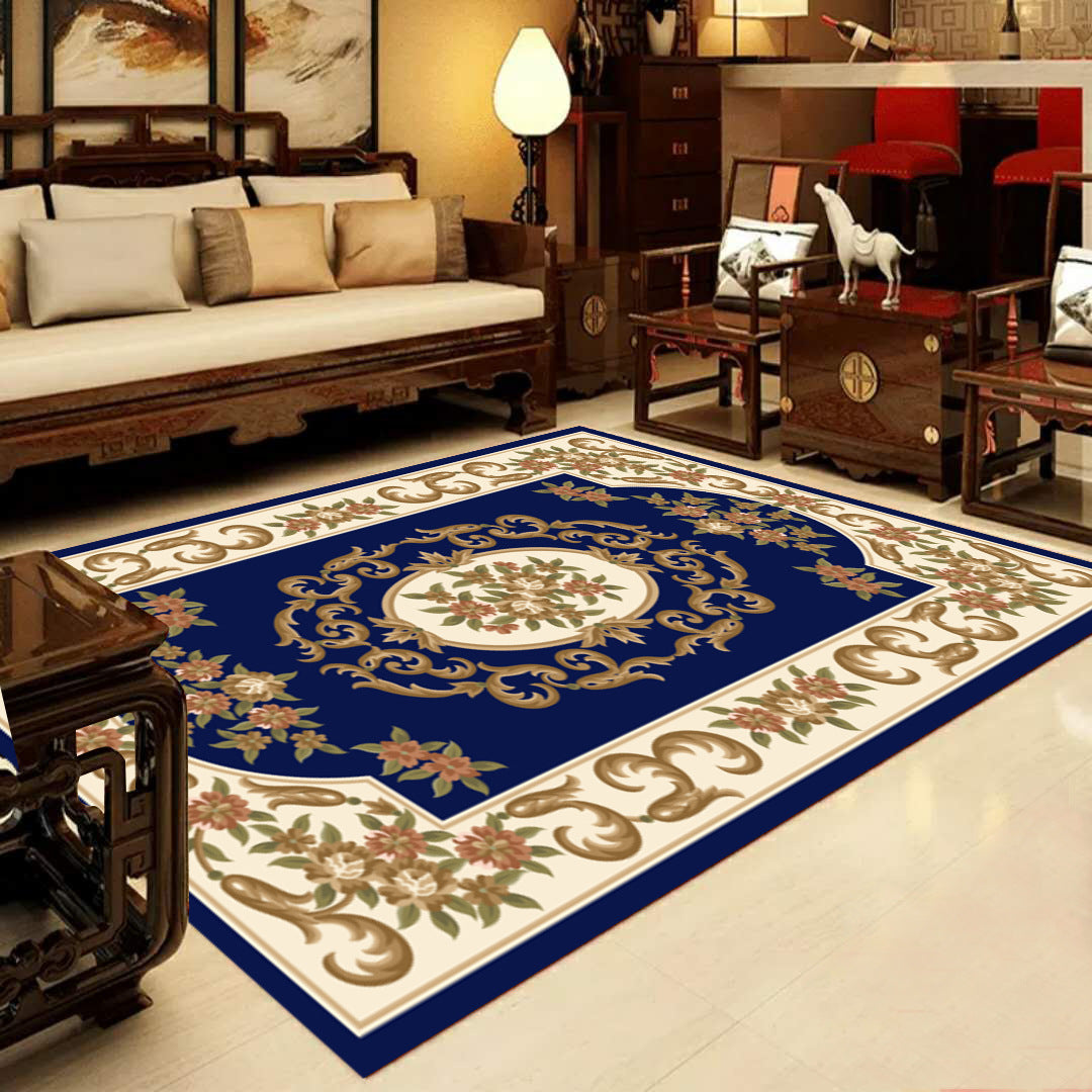Lisslune | Retro Multicolored Western Rug Synthetic Flower Design Area Rug Non-Slip Washable Rug for Living Room