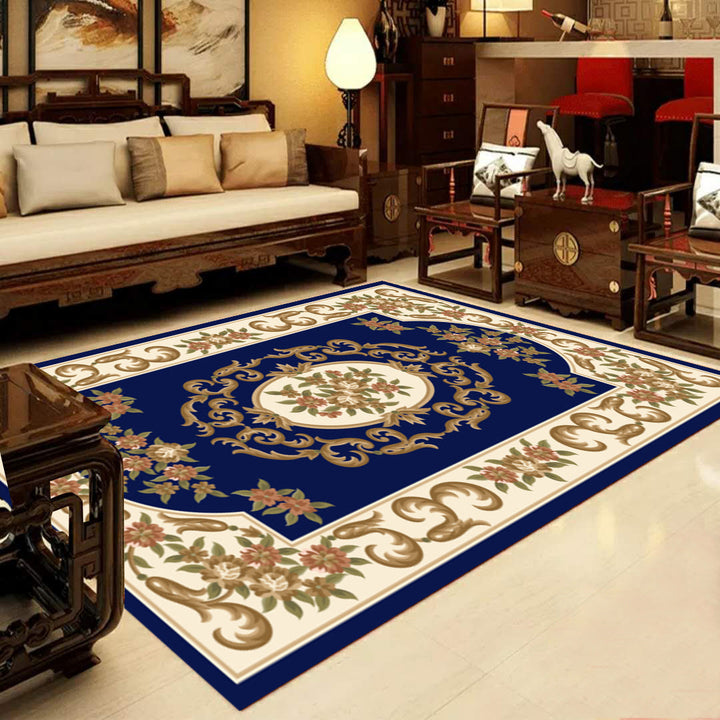 Lisslune | Retro Multicolored Western Rug Synthetic Flower Design Area Rug Non-Slip Washable Rug for Living Room