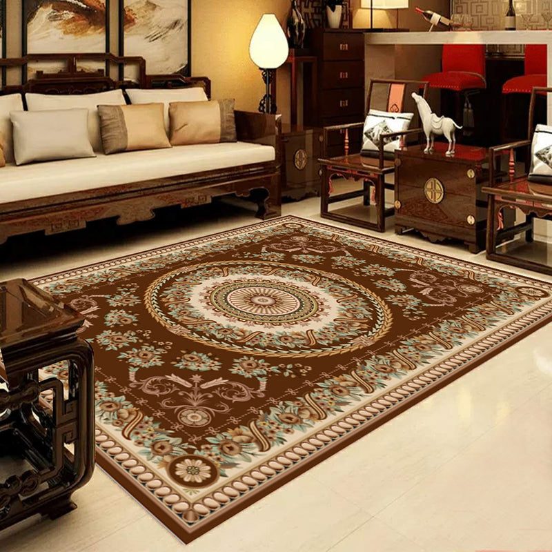 Lisslune | Retro Multicolored Western Rug Synthetic Flower Design Area Rug Non-Slip Washable Rug for Living Room