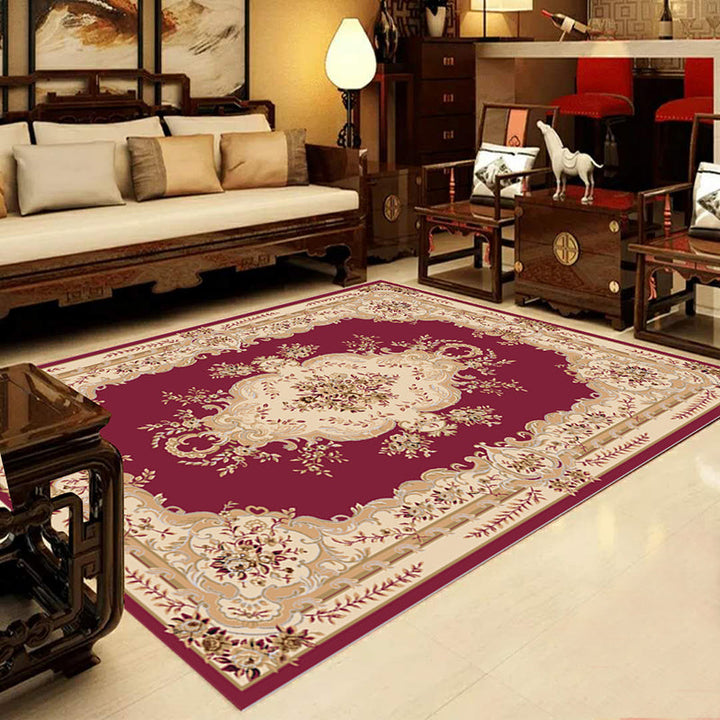 Lisslune | Retro Multicolored Western Rug Synthetic Flower Design Area Rug Non-Slip Washable Rug for Living Room