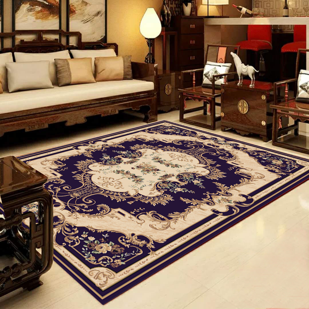 Lisslune | Retro Multicolored Western Rug Synthetic Flower Design Area Rug Non-Slip Washable Rug for Living Room