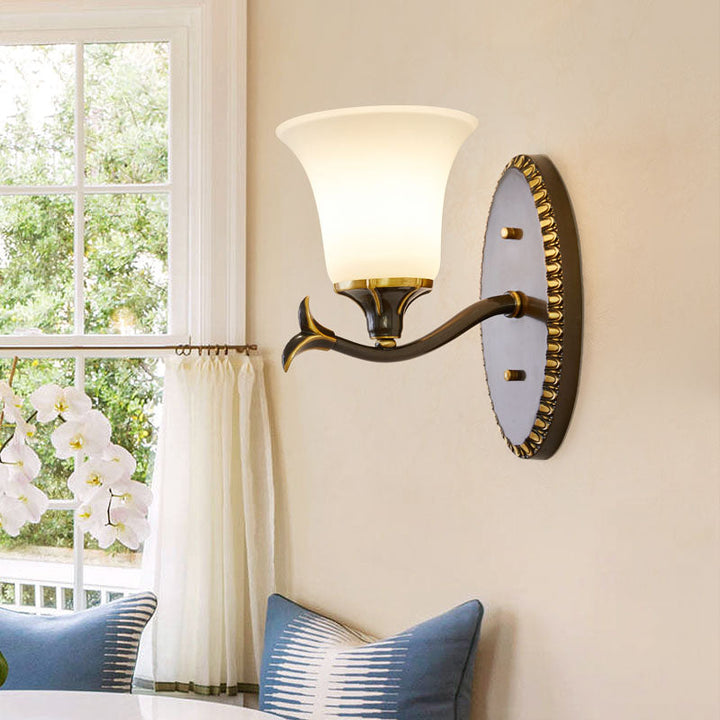 Skørter | Bell living room wall lamp vintage style metal 1/2 lights black wall lamp with white glass shade