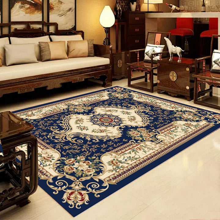 Lisslune | Retro Multicolored Western Rug Synthetic Flower Design Area Rug Non-Slip Washable Rug for Living Room
