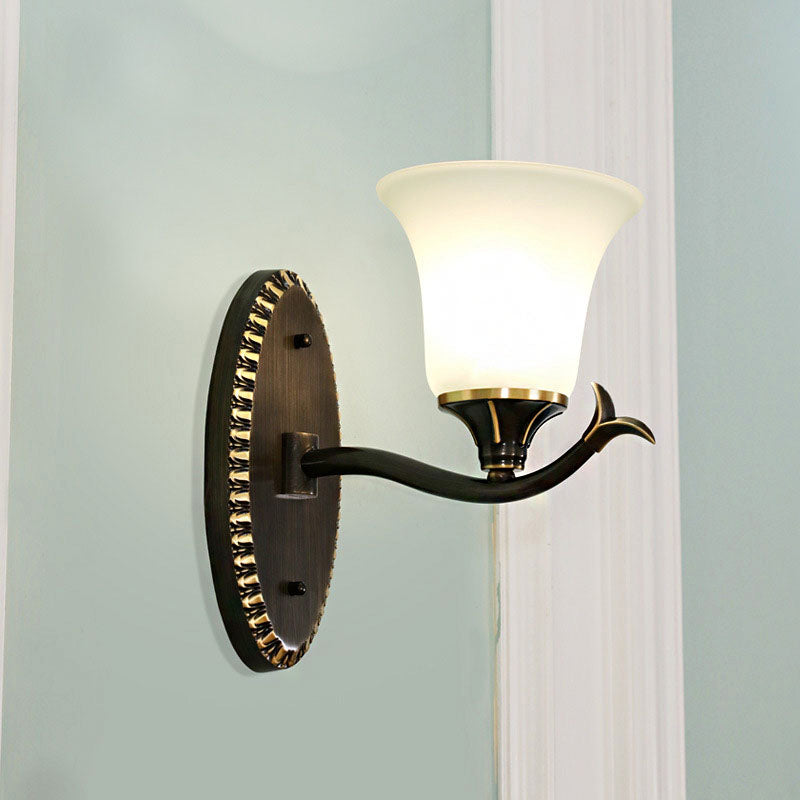 Skørter | Bell living room wall lamp vintage style metal 1/2 lights black wall lamp with white glass shade