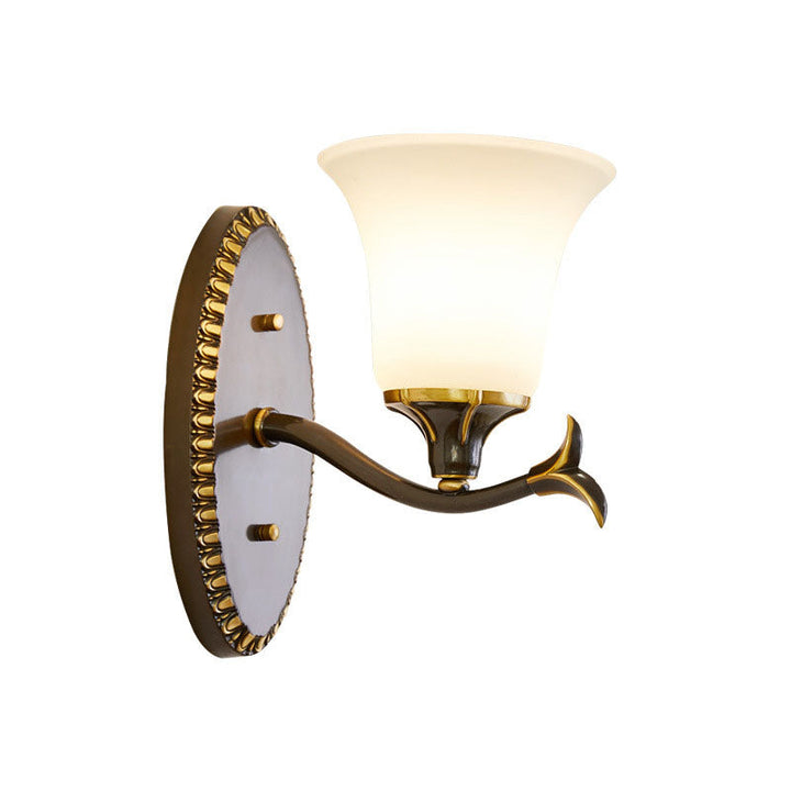 Skørter | Bell living room wall lamp vintage style metal 1/2 lights black wall lamp with white glass shade
