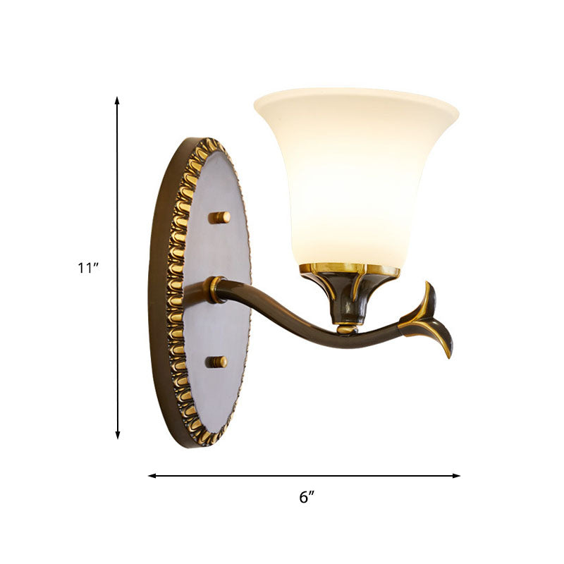 Skørter | Bell living room wall lamp vintage style metal 1/2 lights black wall lamp with white glass shade