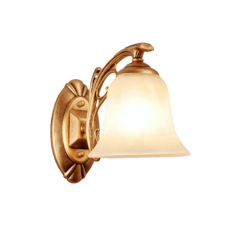 Skørter | Gold Bell Wall Lamp Lighting Traditional Metal 1-Light Living Room Wall Lamp with Veiled Glass Shade