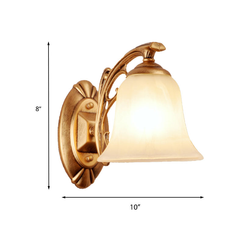 Skørter | Gold Bell Wall Lamp Lighting Traditional Metal 1-Light Living Room Wall Lamp with Veiled Glass Shade
