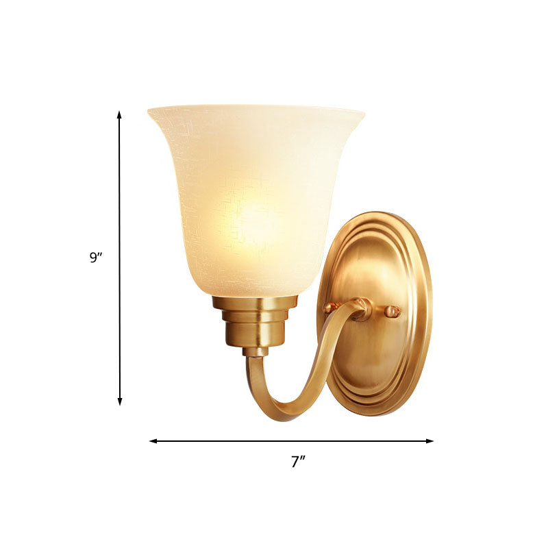 Skørter | Brass Bell Wall Lamp Retro White Glass Shade 1-Light Living Room Wall Lamp with Arch Arm