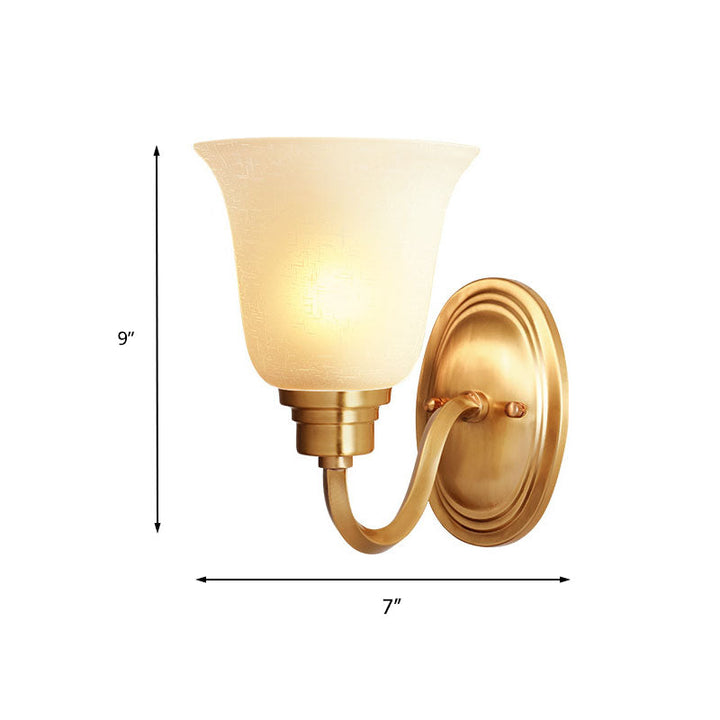 Skørter | Brass Bell Wall Lamp Retro White Glass Shade 1-Light Living Room Wall Lamp with Arch Arm