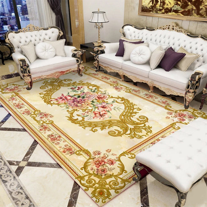 Lisslune | Western Floral Printed Rug Multifunctional Polyester Rug Pet-friendly Non-slip Rug for Living Room