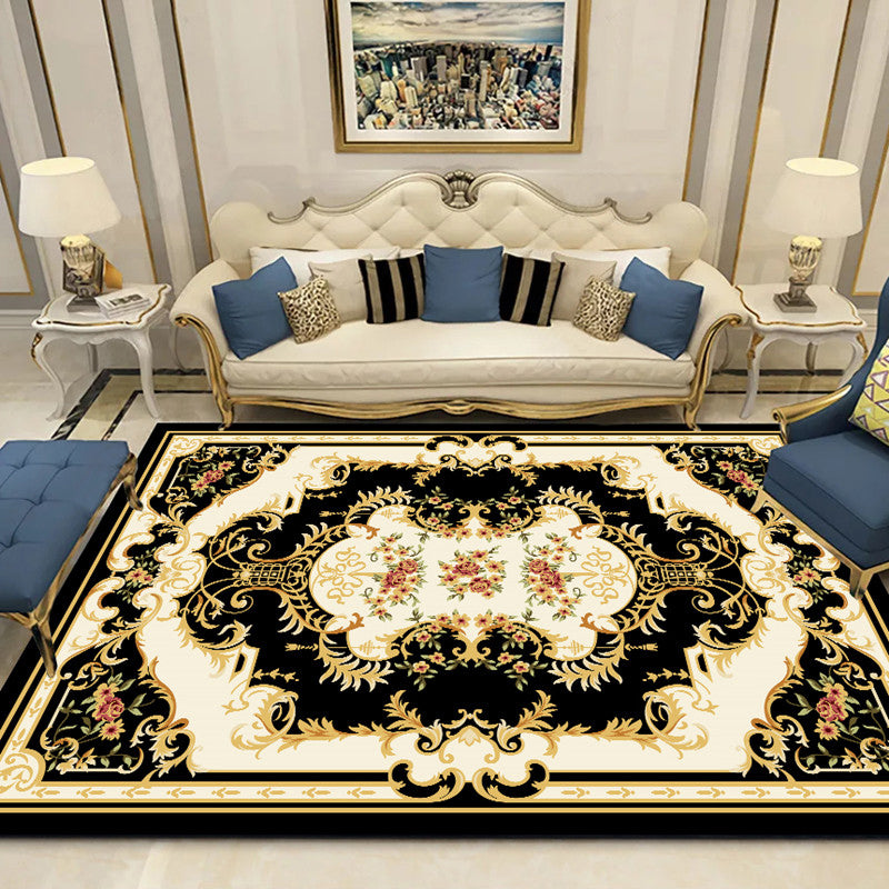 Lisslune | Western Floral Printed Rug Multifunctional Polyester Rug Pet-friendly Non-slip Rug for Living Room