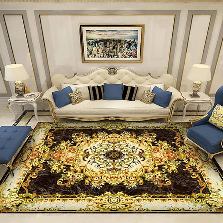 Lisslune | Western Floral Printed Rug Multifunctional Polyester Rug Pet-friendly Non-slip Rug for Living Room