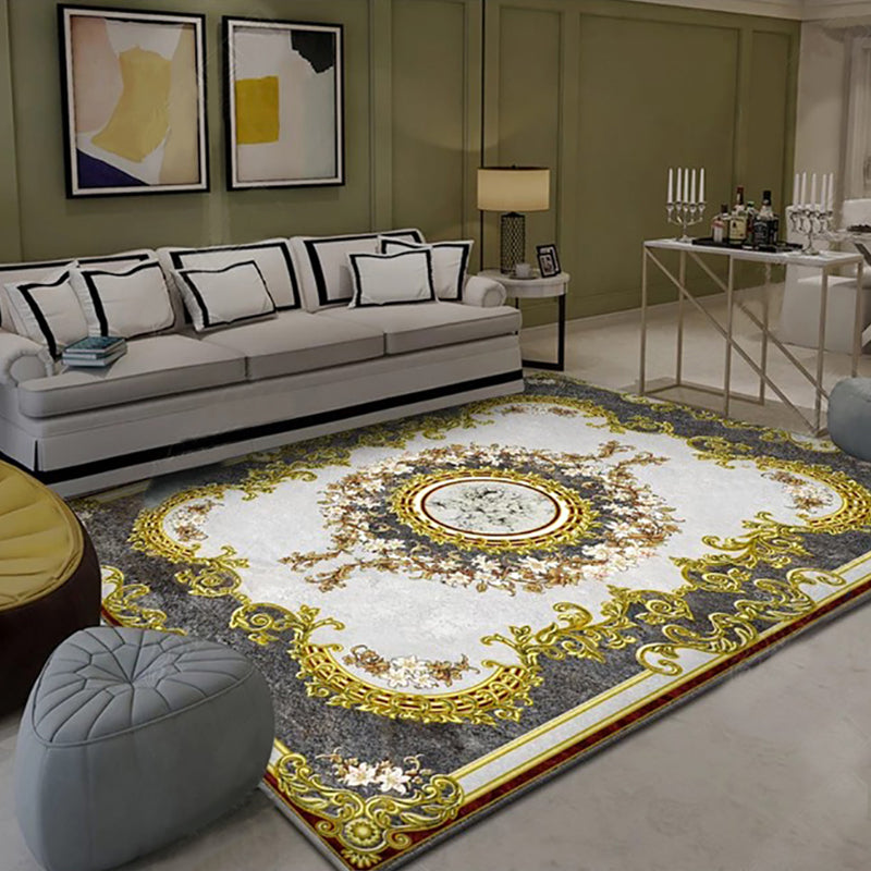 Lisslune | Western Floral Printed Rug Multifunctional Polyester Rug Pet-friendly Non-slip Rug for Living Room
