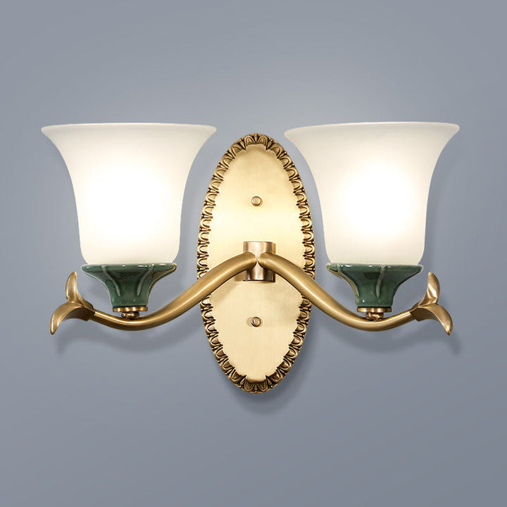 Skørter | Frosted Glass Brass Wall Lamp Bell 1/2-Light Vintage Wall Mount Lighting Fixture with Elliptical Backplate for Entrance
