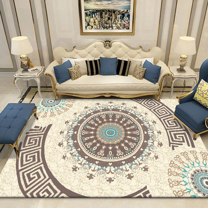 Lisslune | Indian Living Room Rug Multicolored Geometric Pattern Indoor Rug Polyester Pet Friendly Washable Rug
