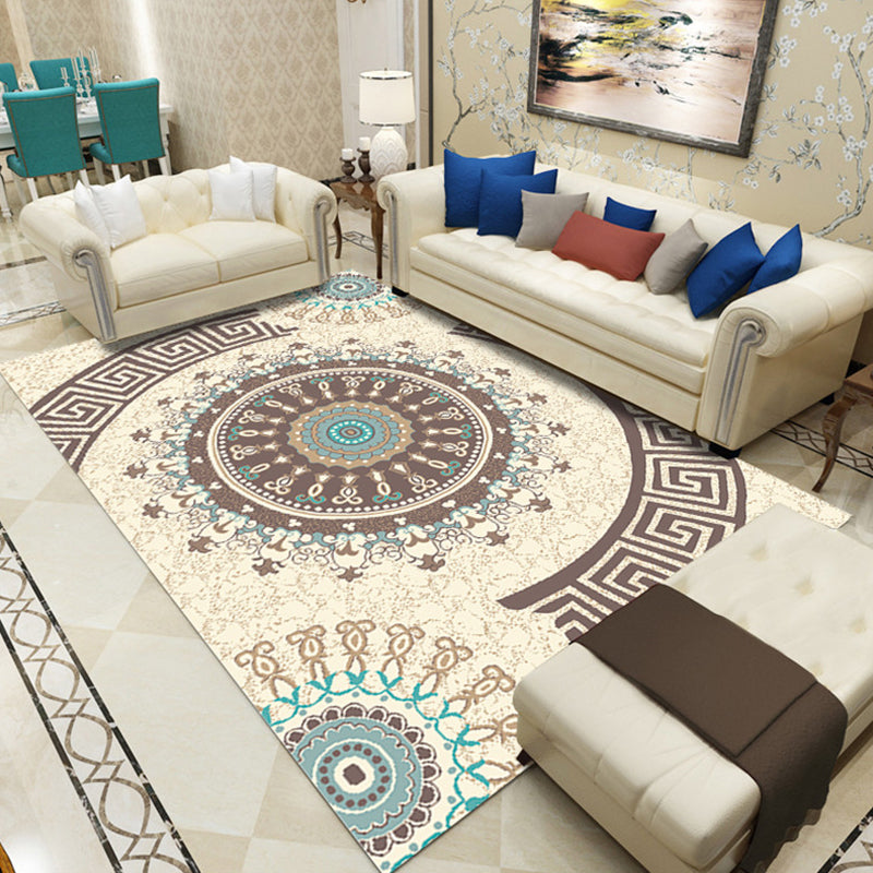 Lisslune | Indian Living Room Rug Multicolored Geometric Pattern Indoor Rug Polyester Pet Friendly Washable Rug