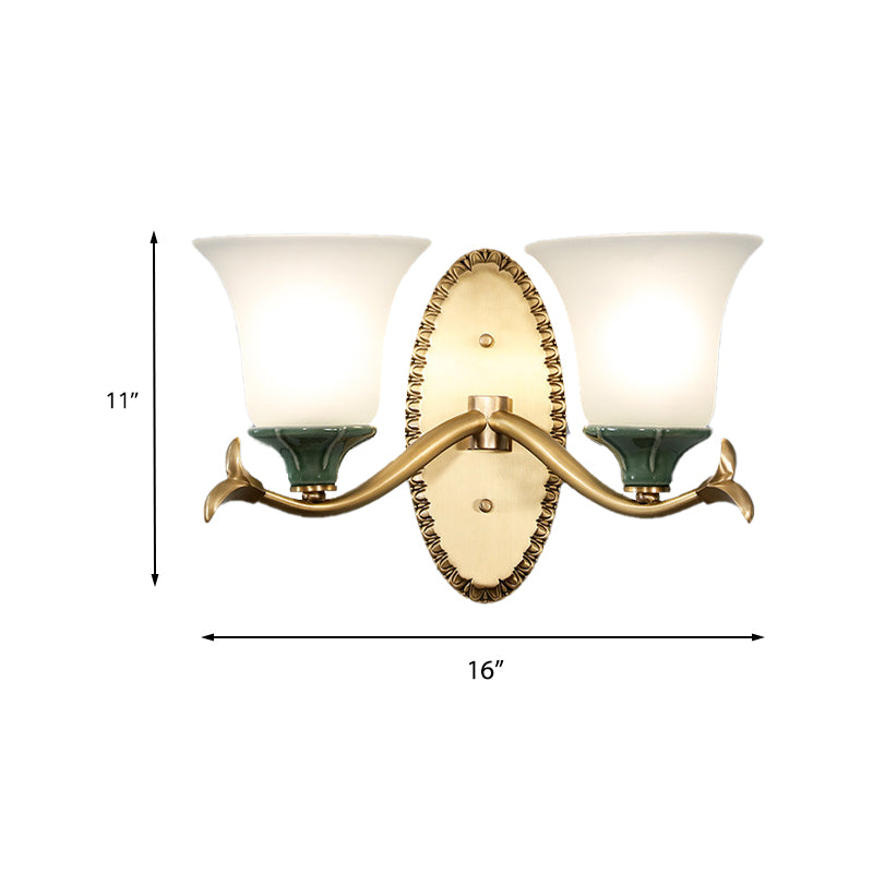 Skørter | Frosted Glass Brass Wall Lamp Bell 1/2-Light Vintage Wall Mount Lighting Fixture with Elliptical Backplate for Entrance