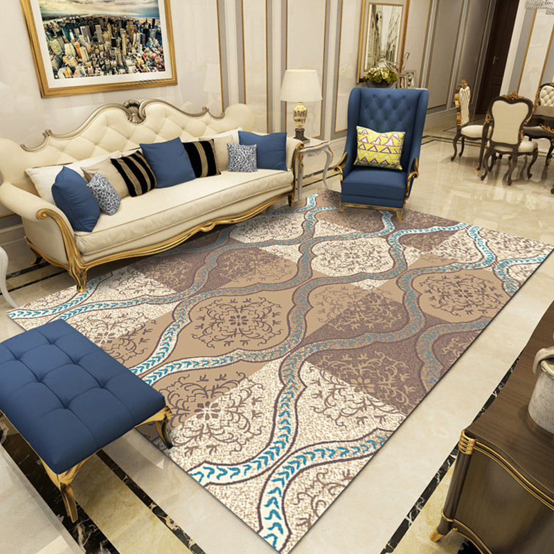 Lisslune | Indian Living Room Rug Multicolored Geometric Pattern Indoor Rug Polyester Pet Friendly Washable Rug